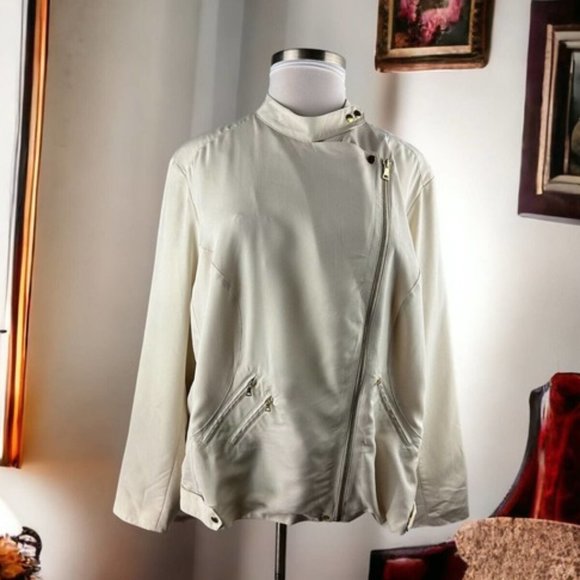Apt. 9 Jackets & Blazers - Apt. 9 Moto Jacket Birch Cream Gold Accents Lined Zip Lightweight Plus Size 3X